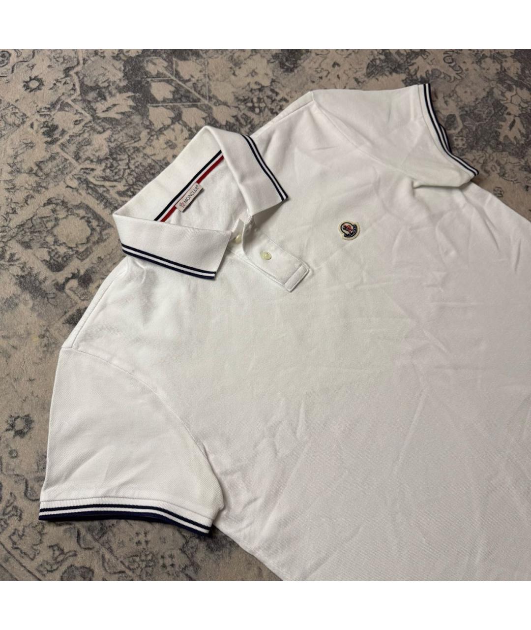MONCLER Белое хлопковое поло с коротким рукавом, фото 3