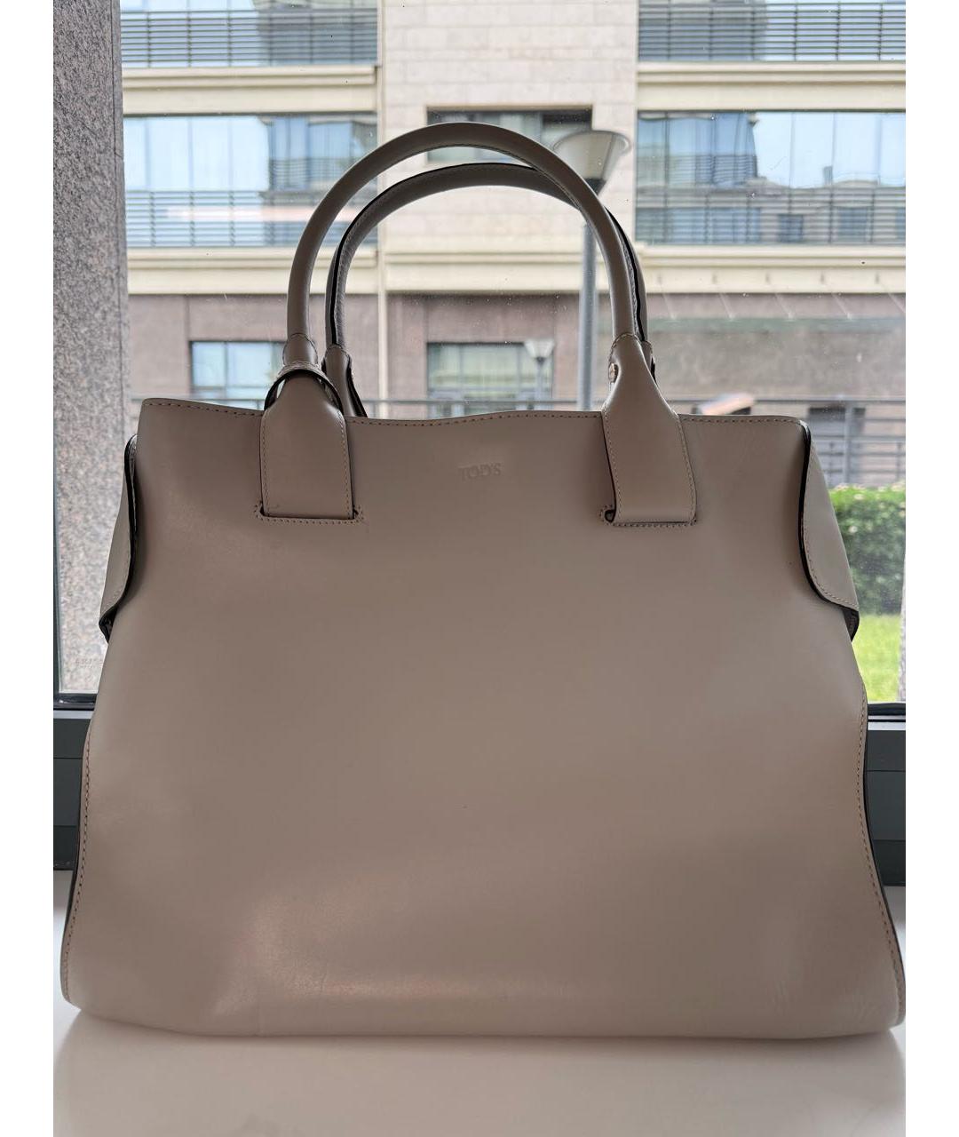 TOD'S Серая кожаная сумка с короткими ручками, фото 2