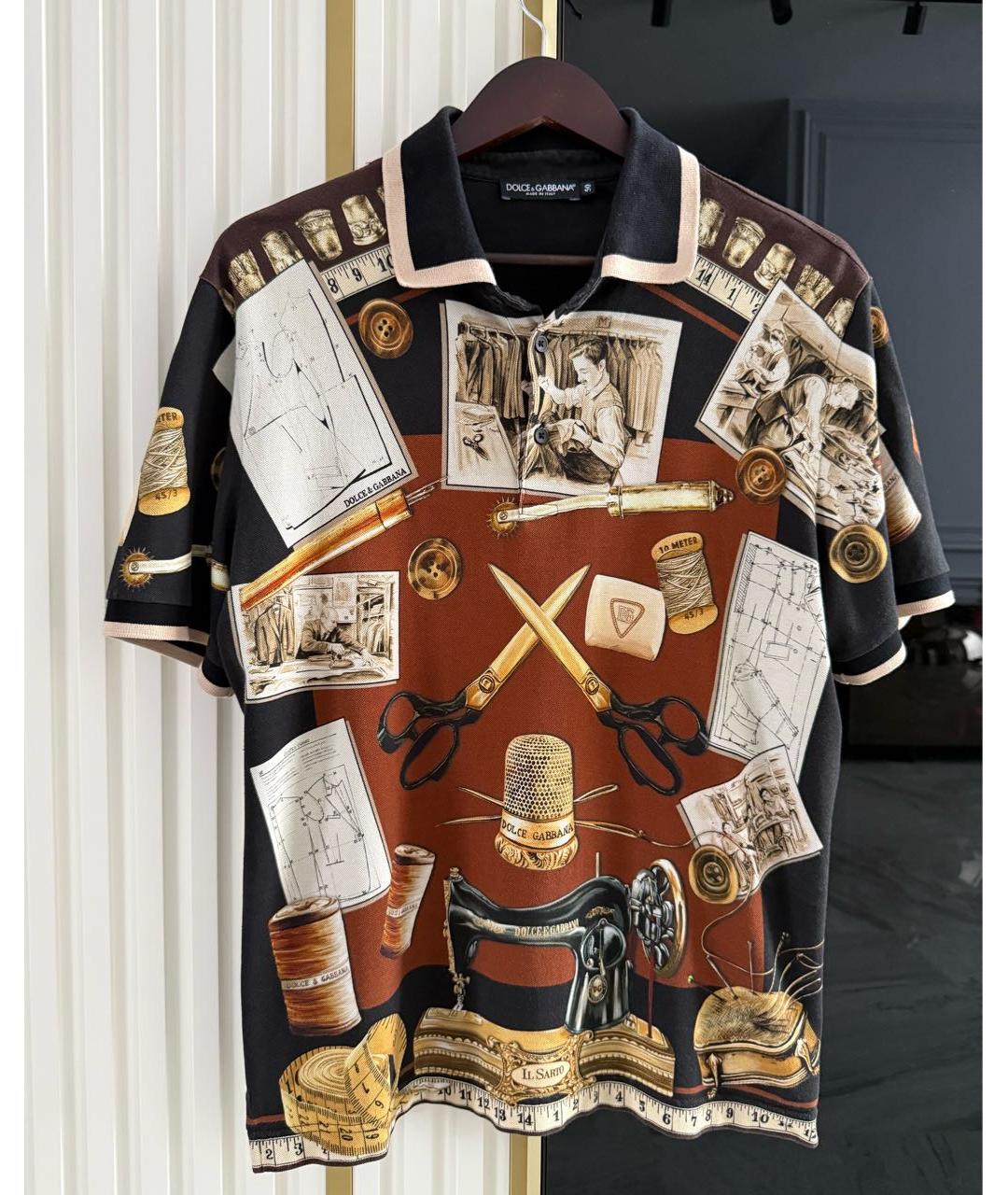 DOLCE&GABBANA Коричневое хлопковое поло с коротким рукавом, фото 6