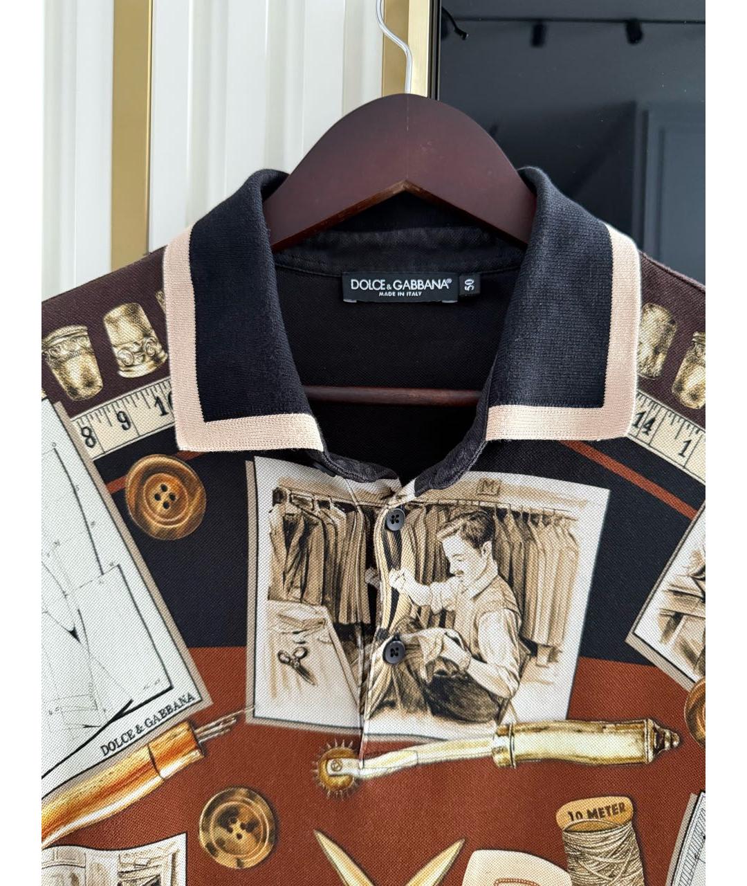 DOLCE&GABBANA Коричневое хлопковое поло с коротким рукавом, фото 3