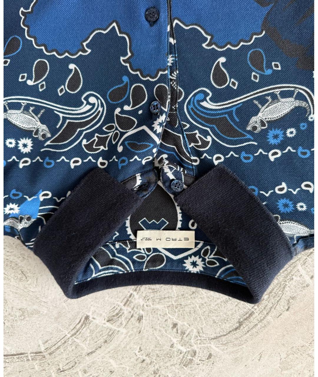 ETRO Синее хлопковое поло с коротким рукавом, фото 4