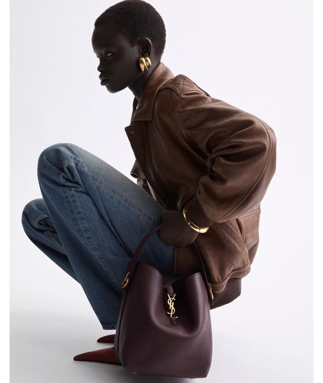 SAINT LAURENT Бордовая кожаная сумка через плечо, фото 2