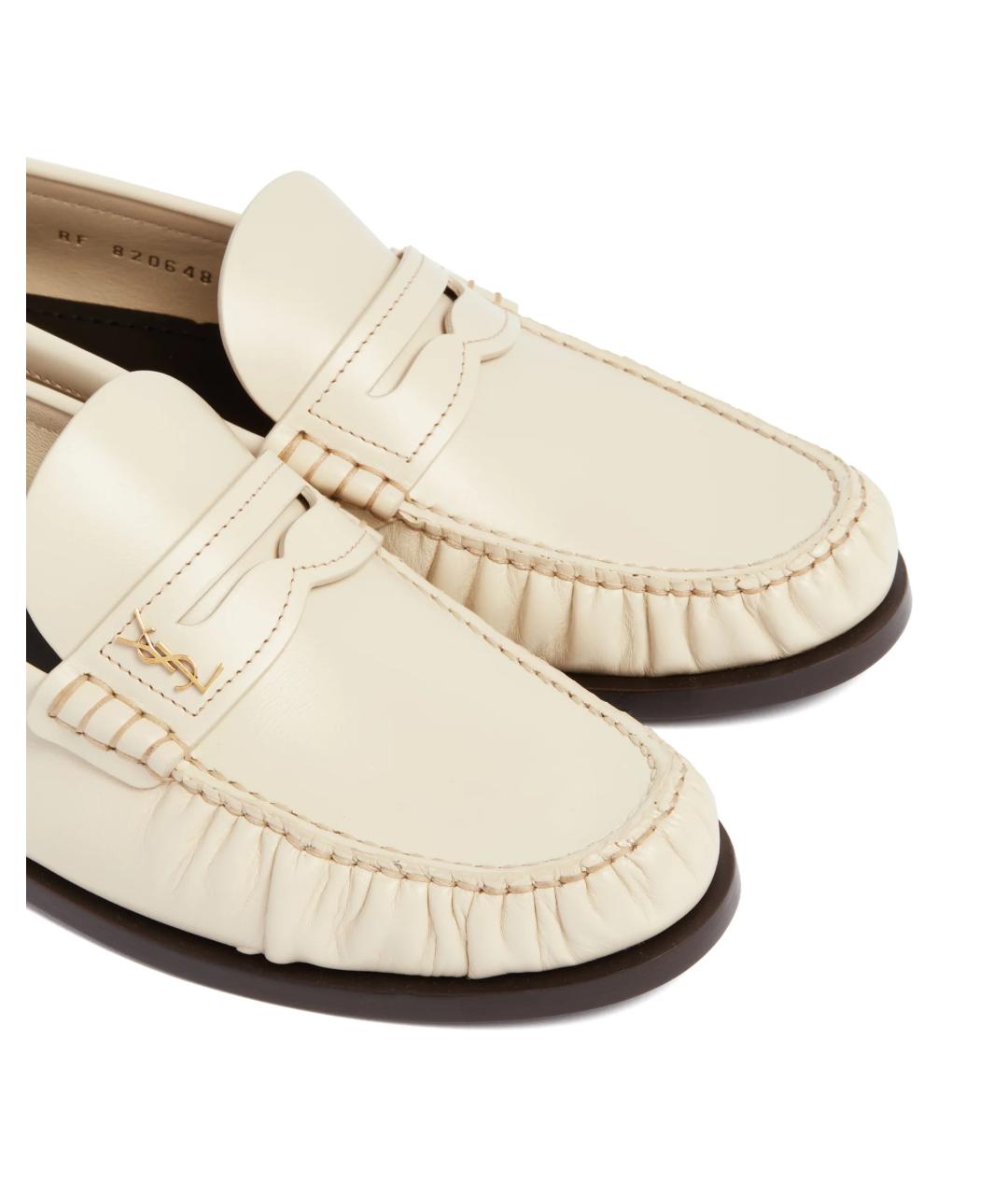 SAINT LAURENT Бежевые кожаные лоферы, фото 5