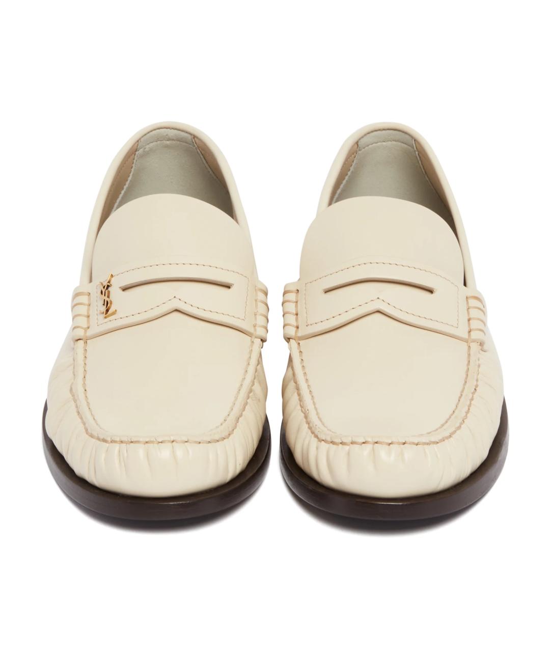 SAINT LAURENT Бежевые кожаные лоферы, фото 3