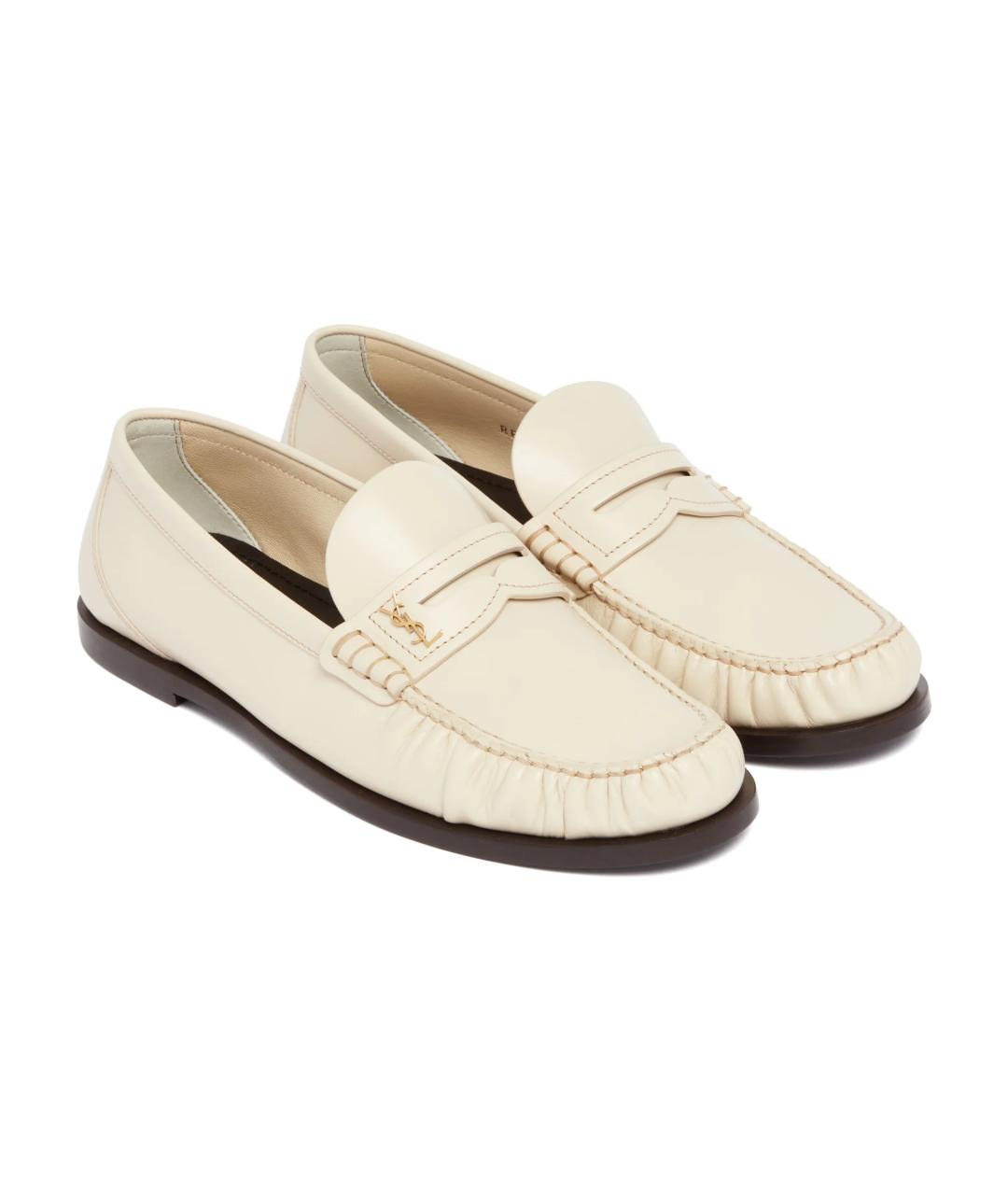 SAINT LAURENT Бежевые кожаные лоферы, фото 2