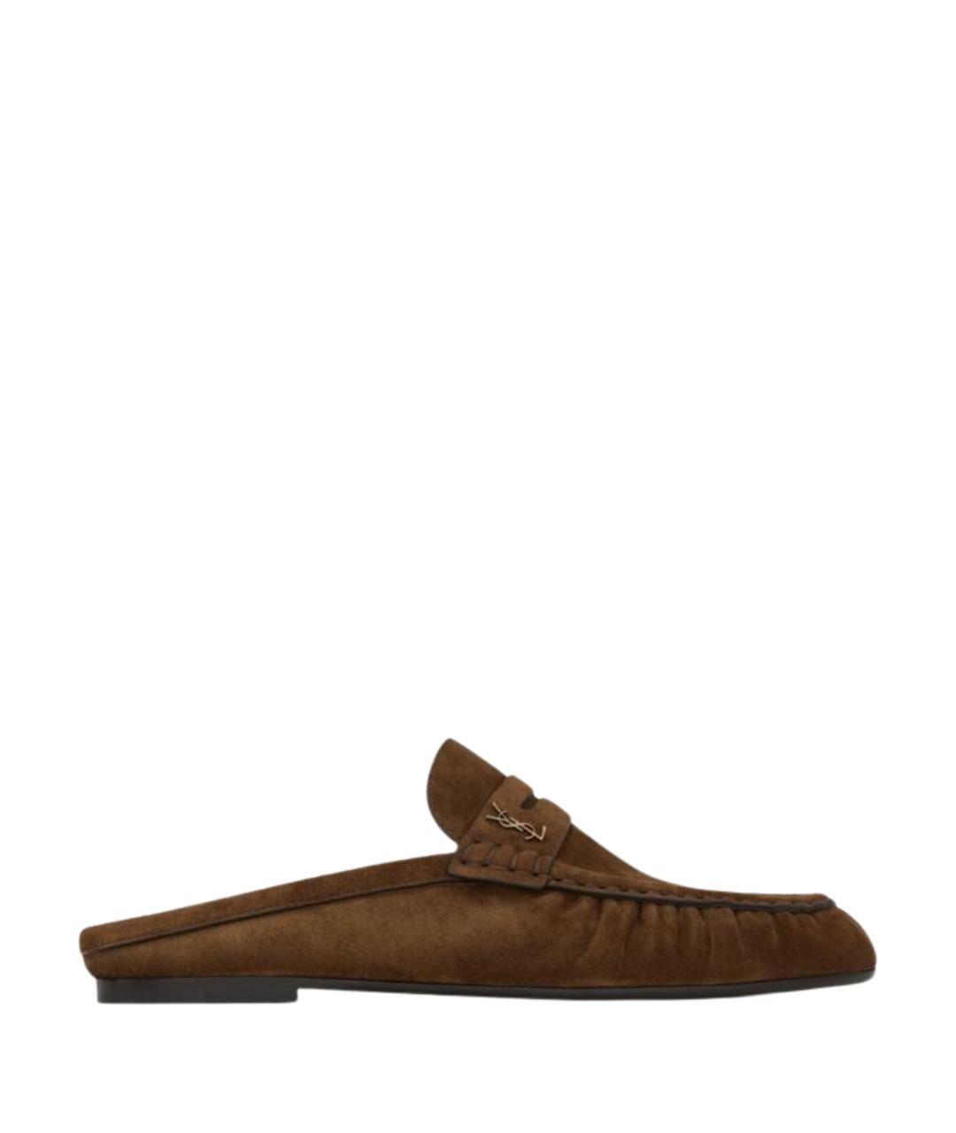 SAINT LAURENT Коричневые замшевые мюли, фото 1