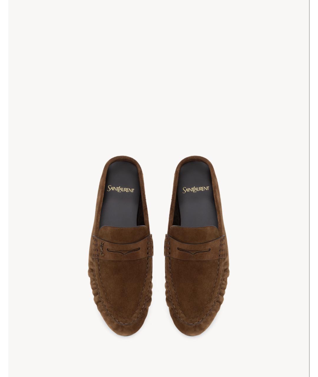 SAINT LAURENT Коричневые замшевые мюли, фото 2
