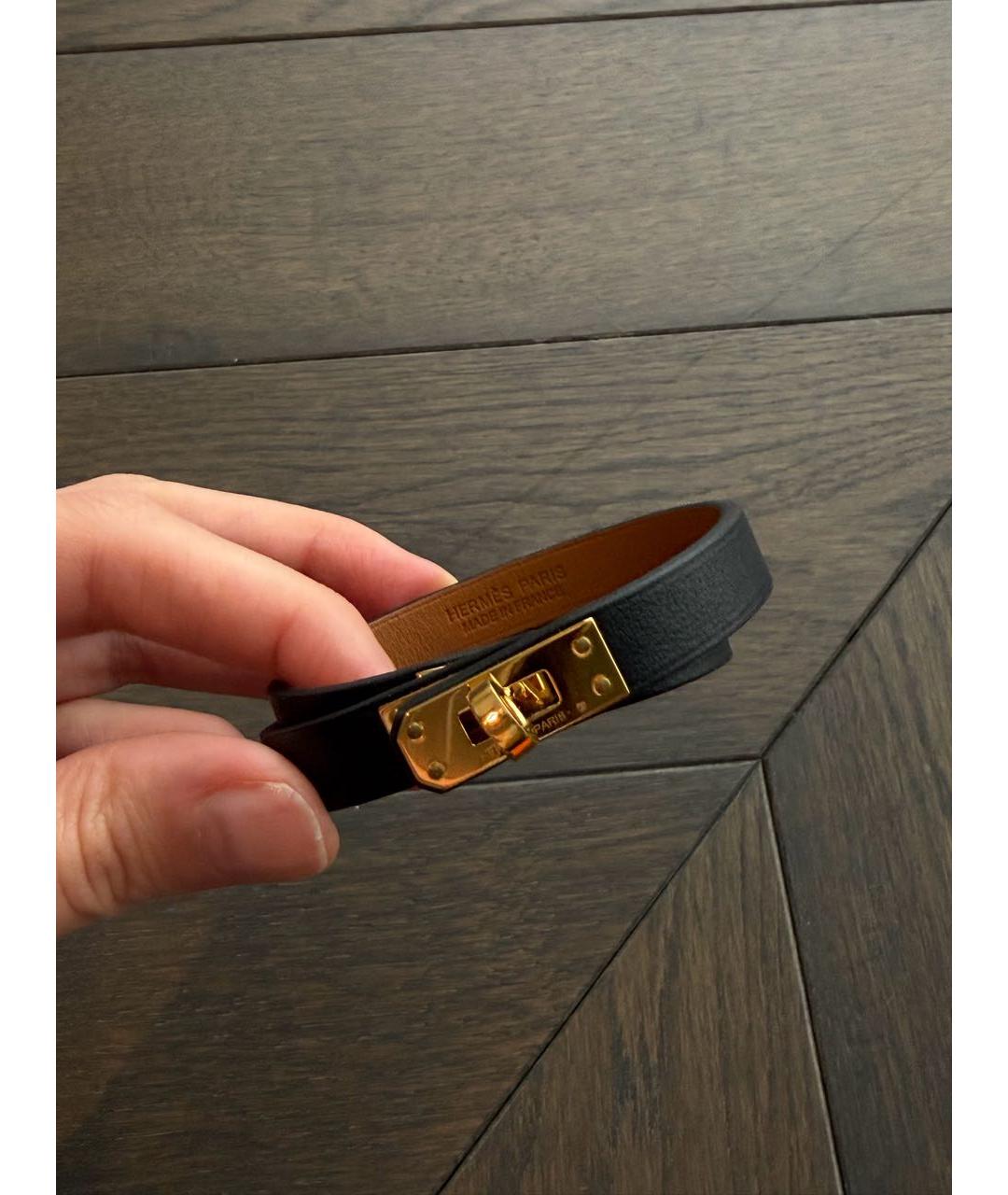 HERMES Черный кожаный браслет, фото 2