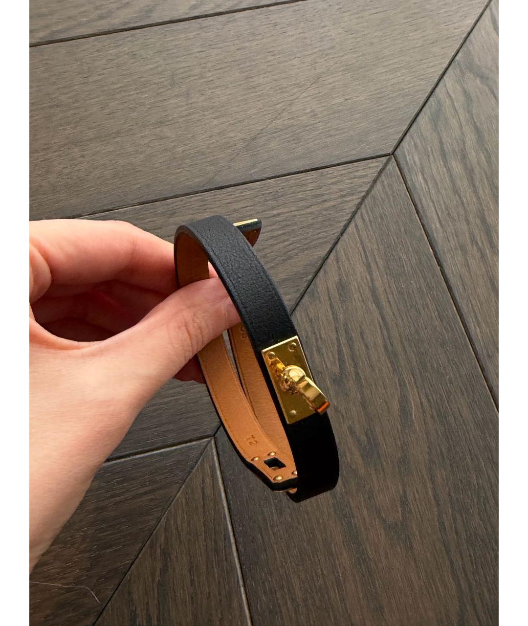 HERMES Черный кожаный браслет, фото 6