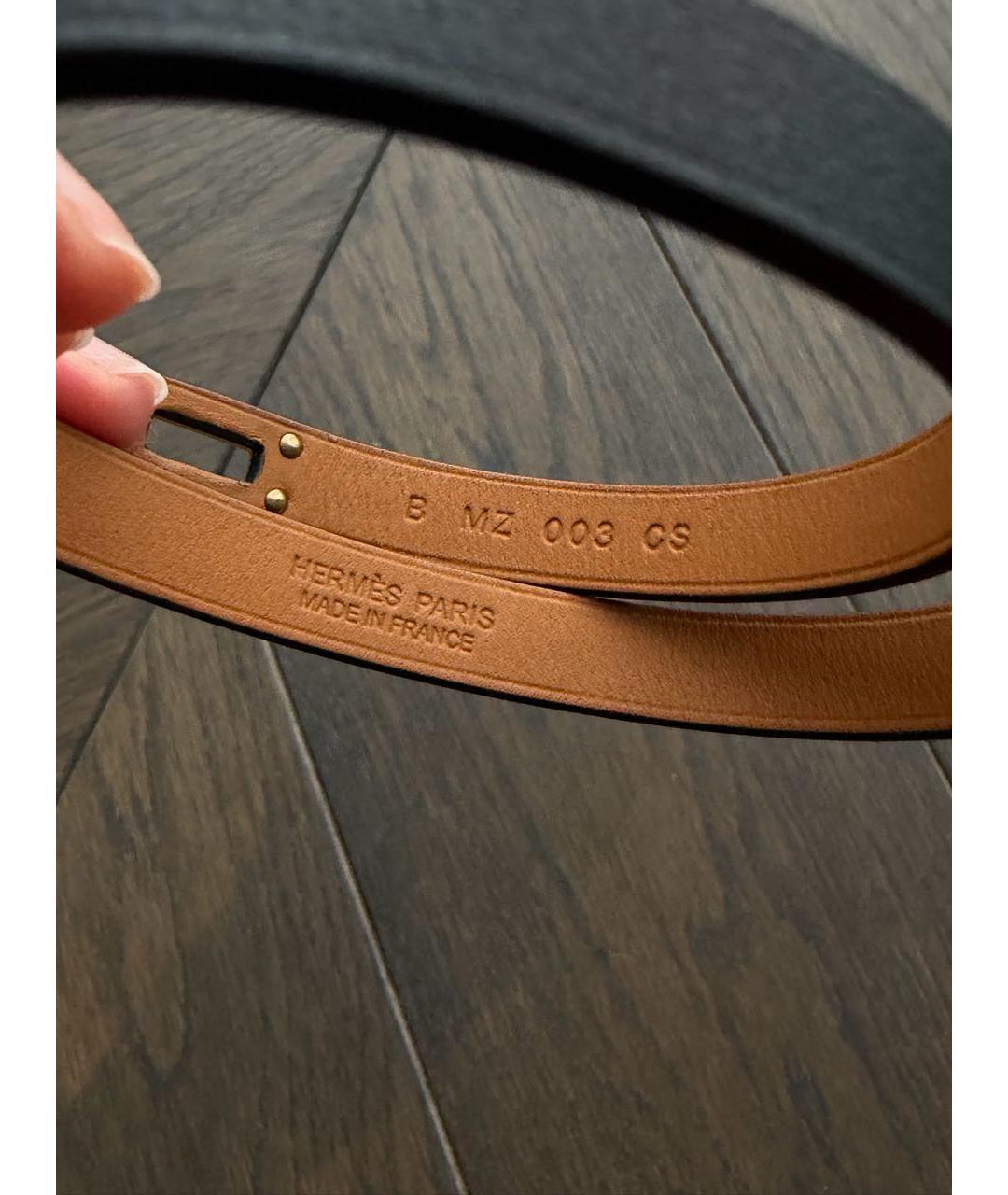 HERMES Черный кожаный браслет, фото 4