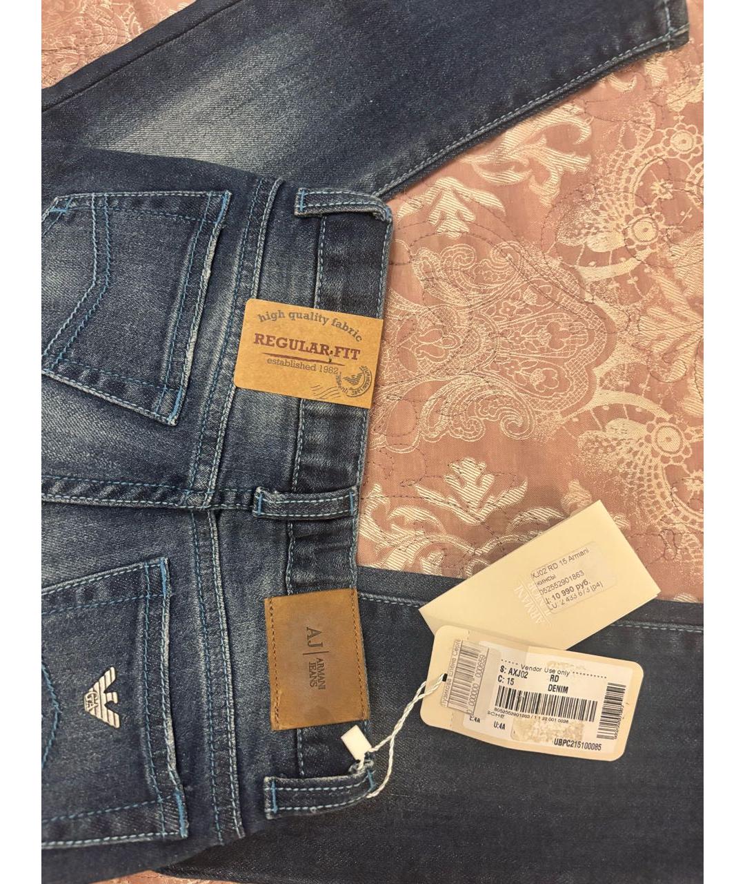 ARMANI JUNIOR Синие хлопковые детские джинсы, фото 3