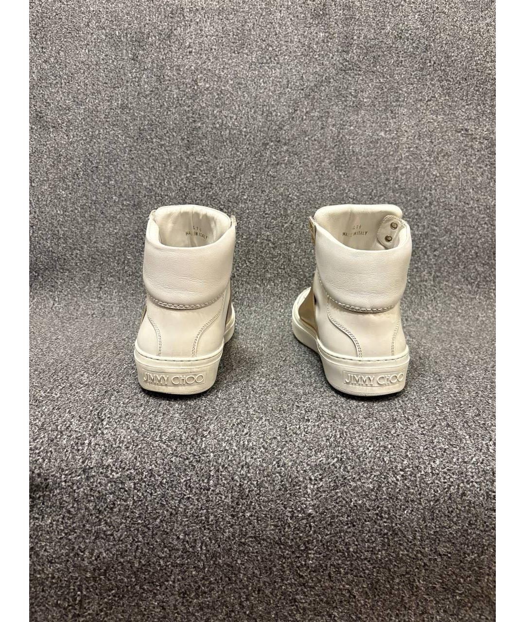 JIMMY CHOO Белые кожаные высокие кроссовки / кеды, фото 4