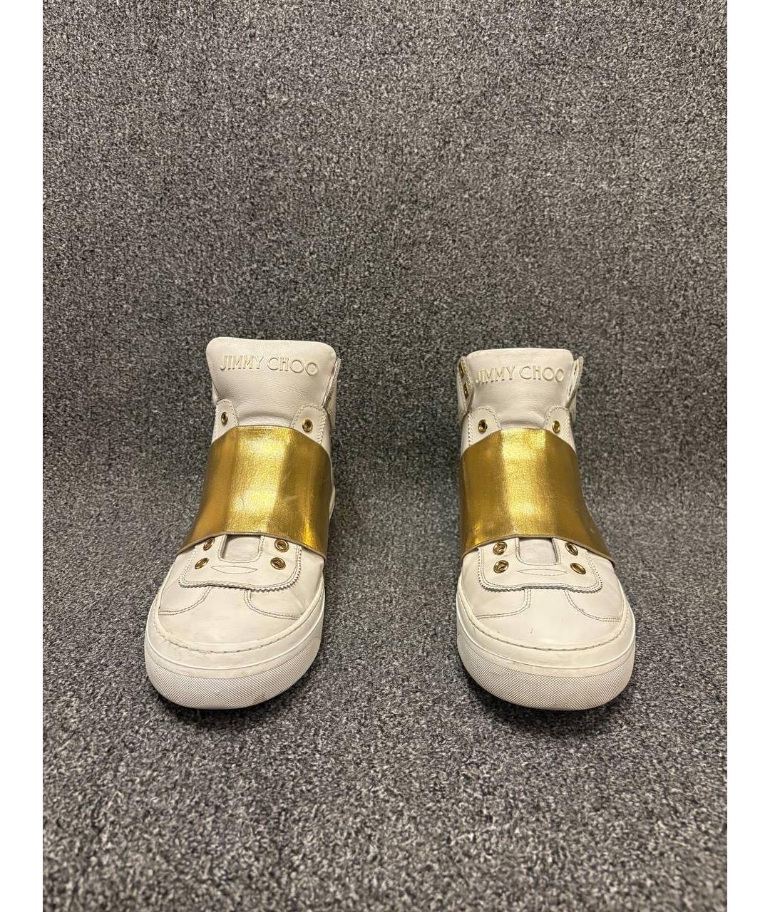 JIMMY CHOO Белые кожаные высокие кроссовки / кеды, фото 2