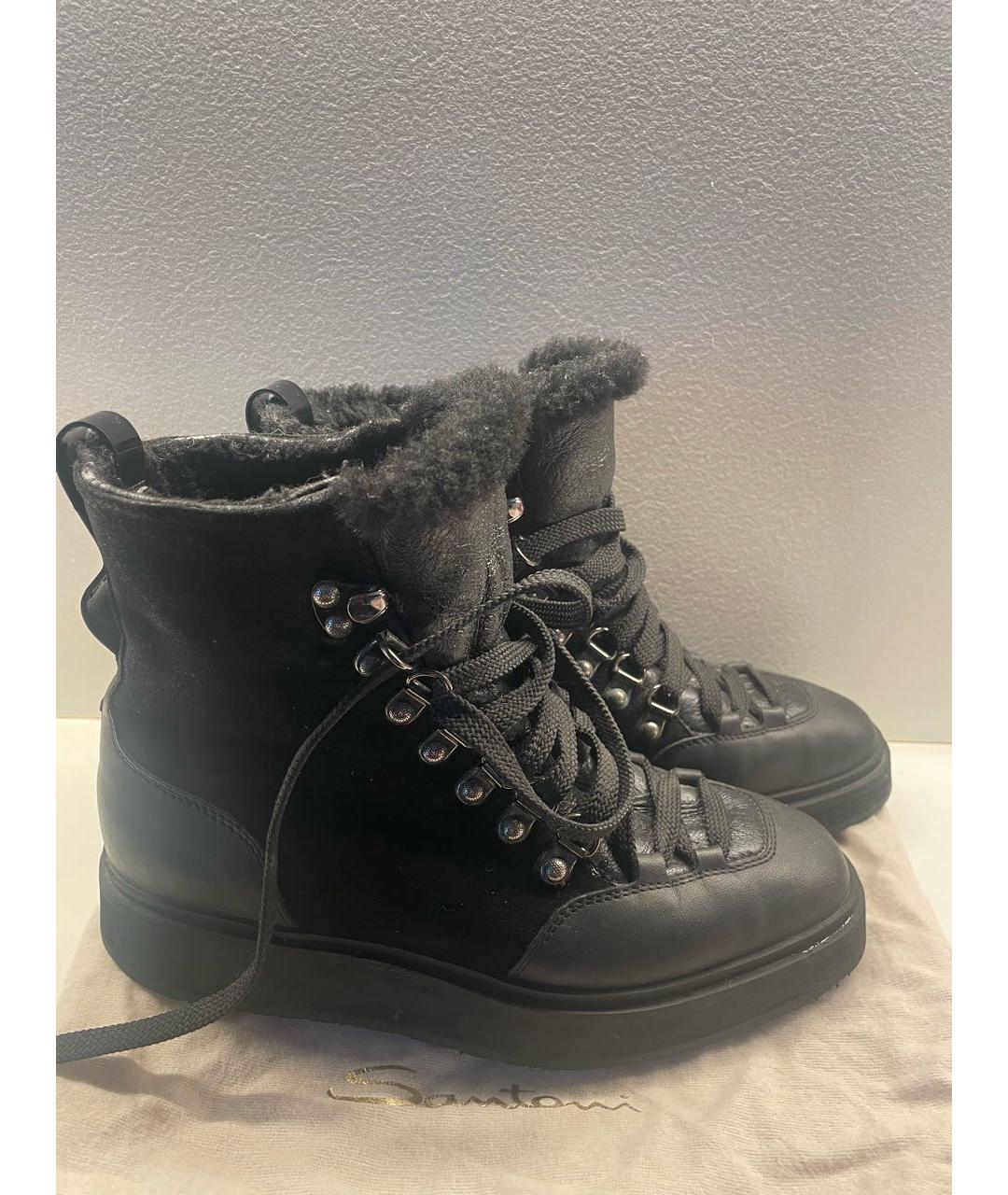 SANTONI Черные кожаные ботинки, фото 6