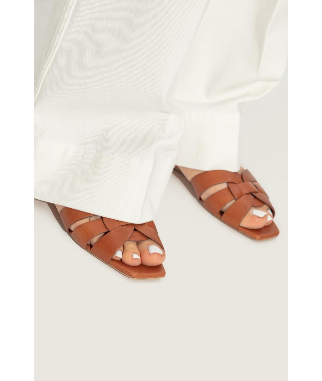 SAINT LAURENT Коричневые кожаные шлепанцы, фото 4