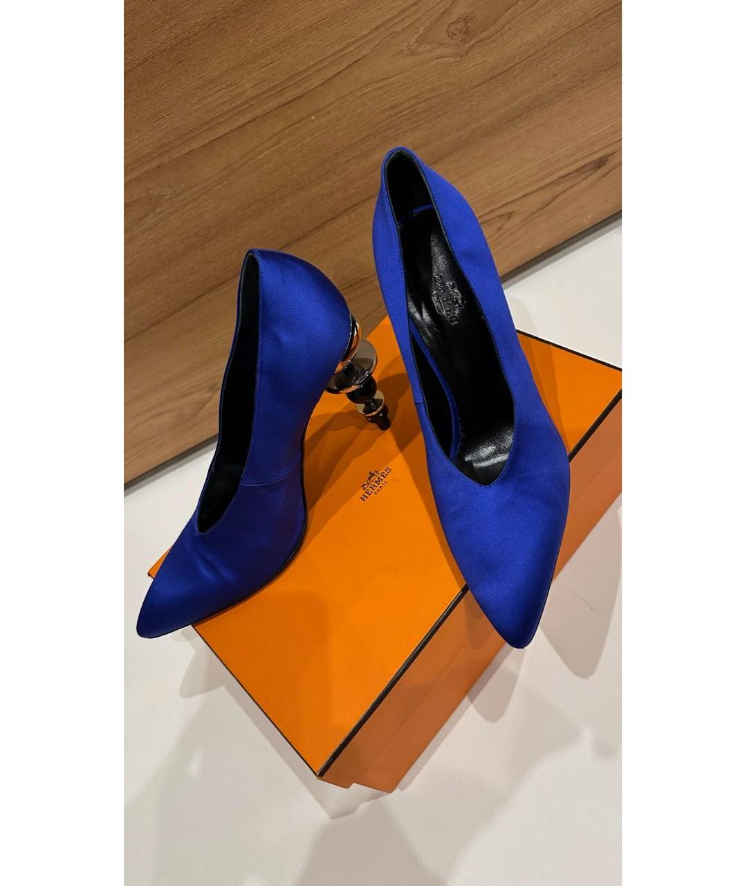 HERMES Синие текстильные туфли, фото 8