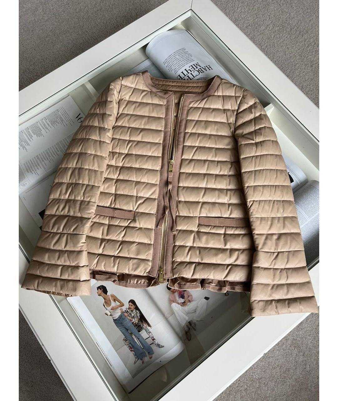 MONCLER Бежевая кожаная куртка, фото 2