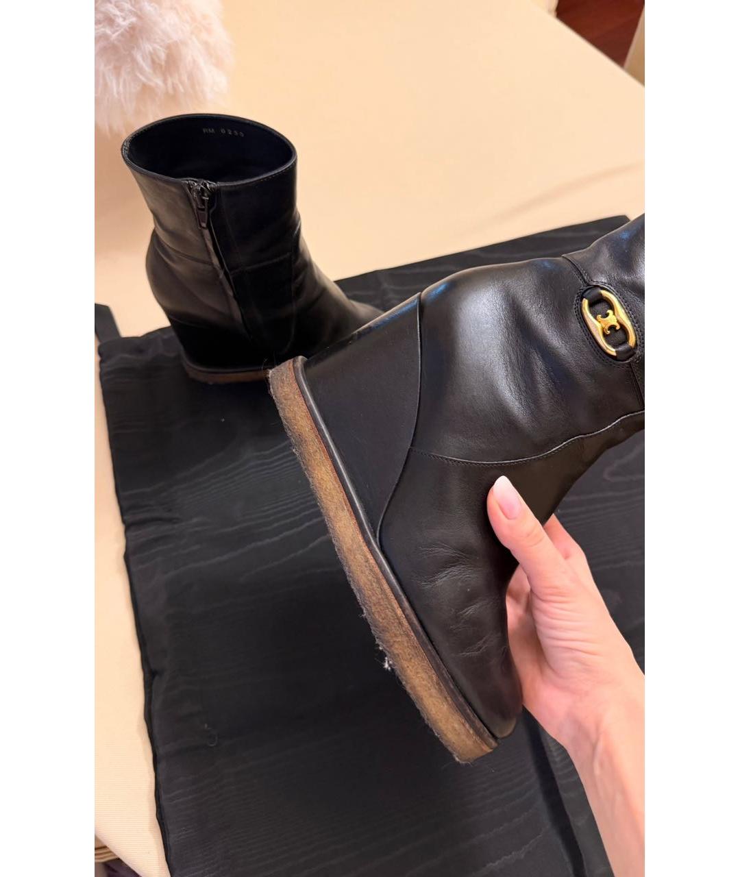 CELINE Черные кожаные ботильоны, фото 7