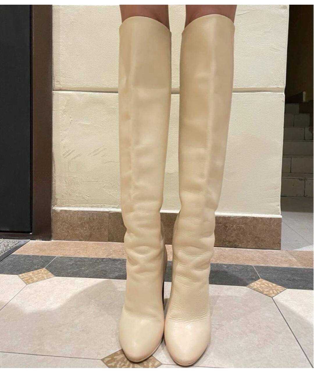 LOUIS VUITTON Бежевые кожаные ботфорты, фото 5