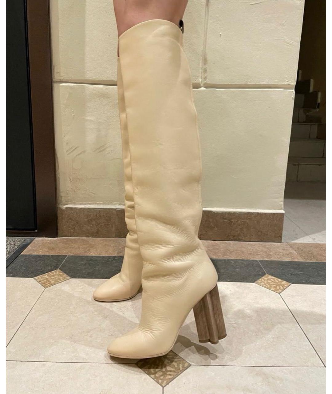 LOUIS VUITTON Бежевые кожаные ботфорты, фото 4