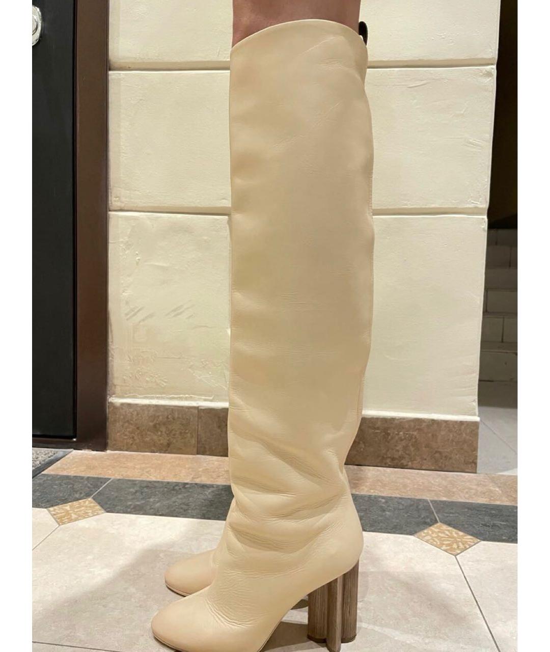 LOUIS VUITTON Бежевые кожаные ботфорты, фото 6