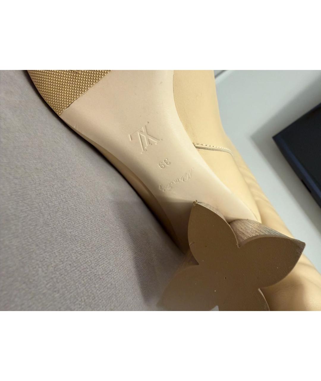 LOUIS VUITTON Бежевые кожаные ботфорты, фото 8