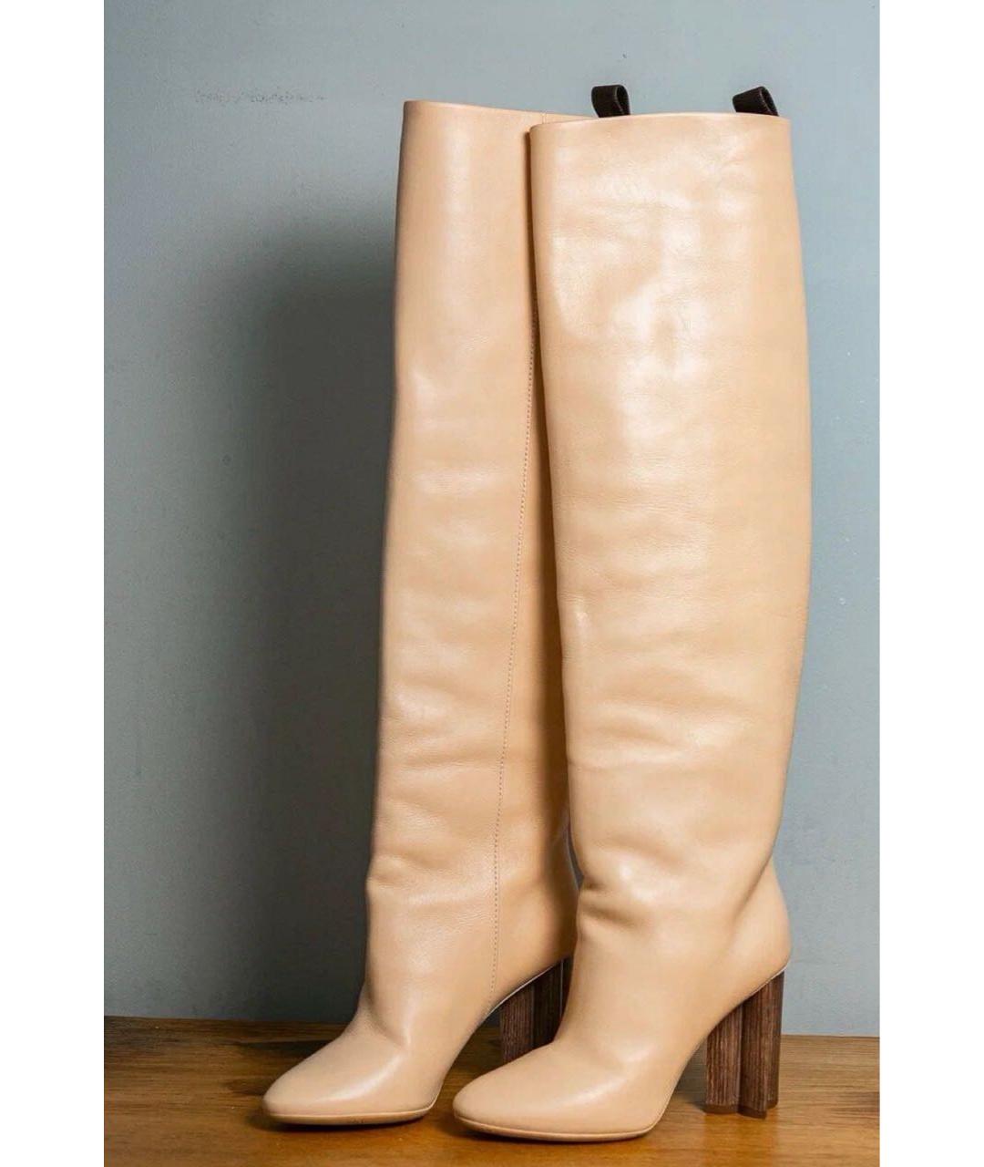 LOUIS VUITTON Бежевые кожаные ботфорты, фото 2