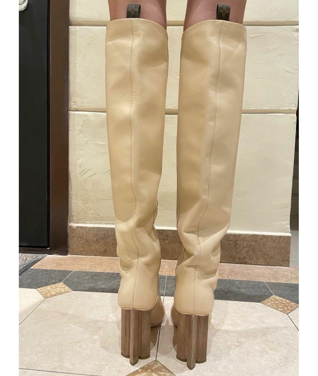 LOUIS VUITTON Бежевые кожаные ботфорты, фото 7