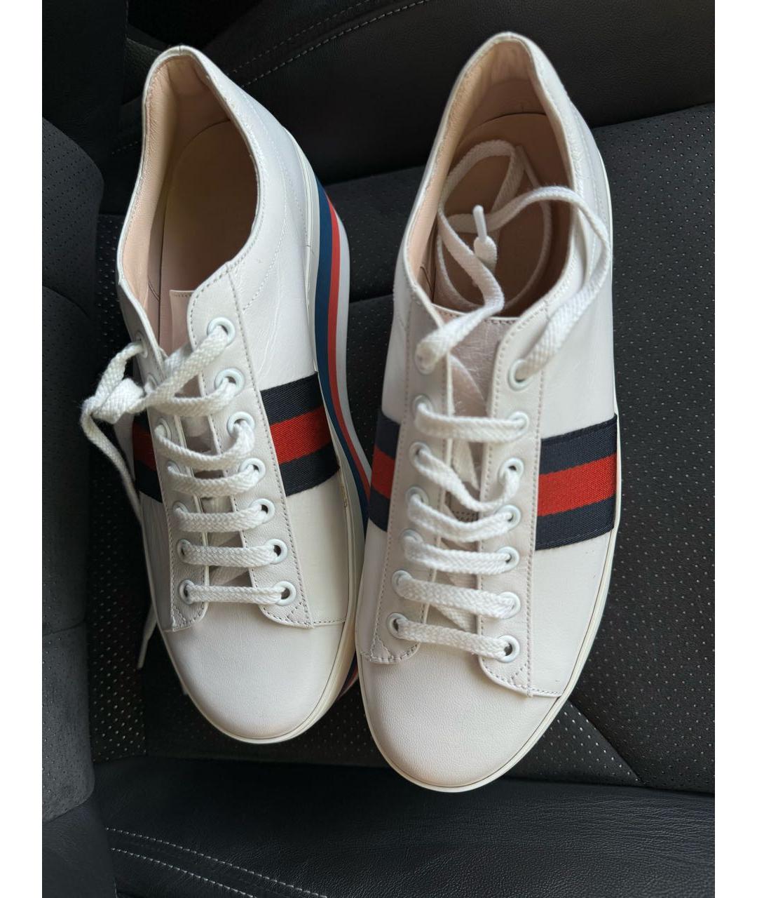 GUCCI Белые кожаные кроссовки, фото 4