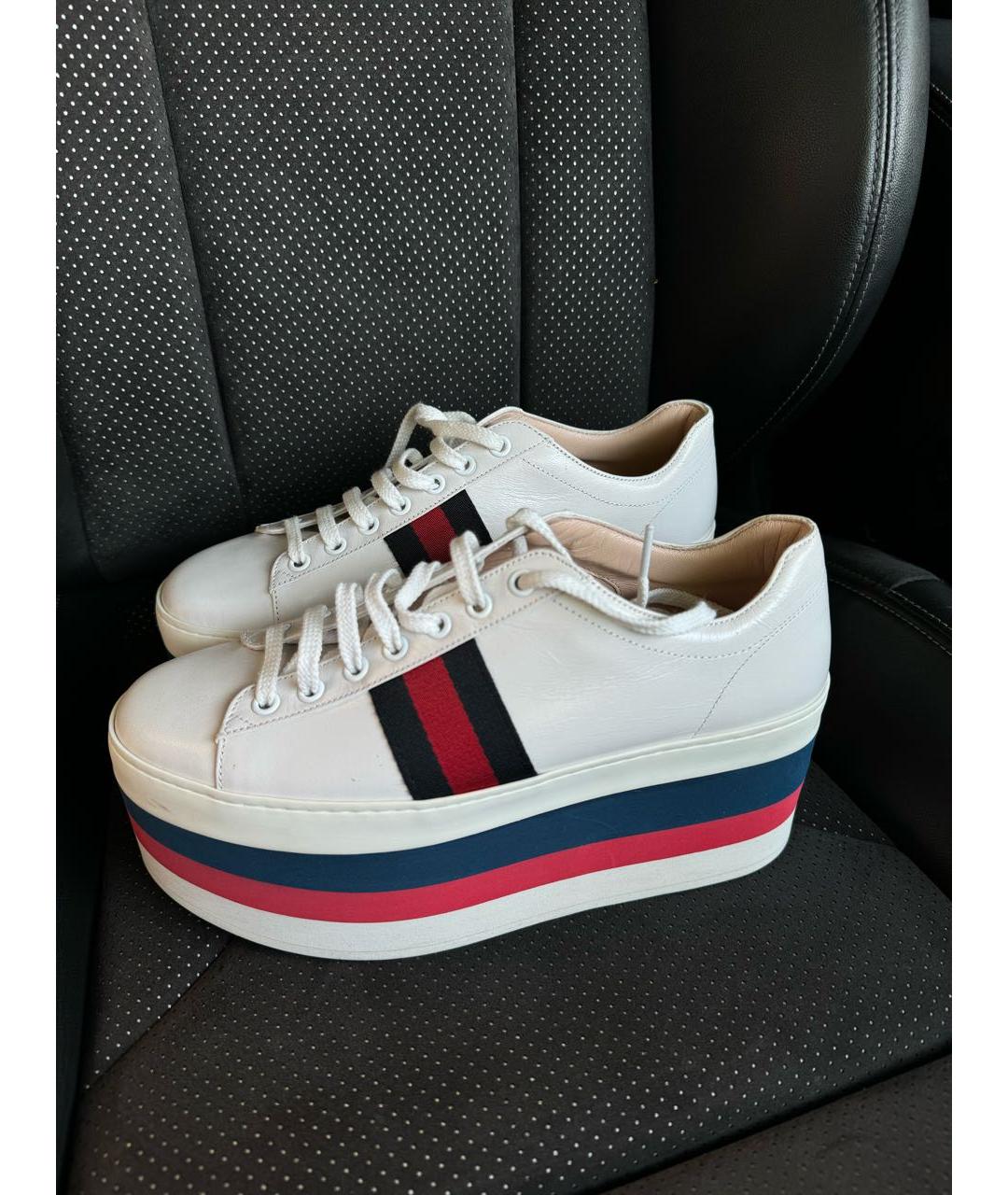 GUCCI Белые кожаные кроссовки, фото 3