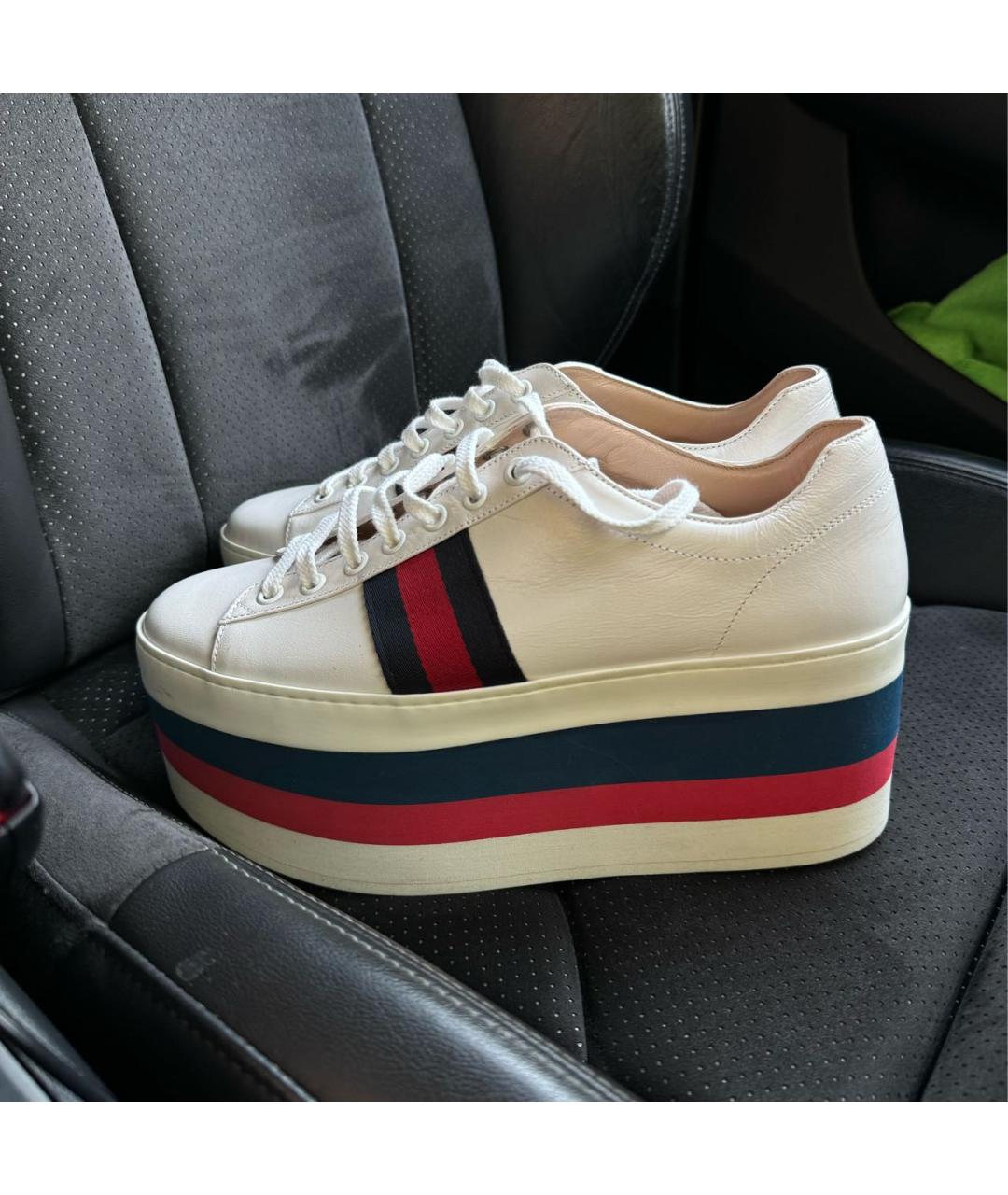 GUCCI Белые кожаные кроссовки, фото 5