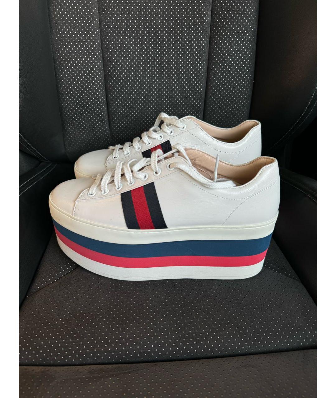 GUCCI Белые кожаные кроссовки, фото 2