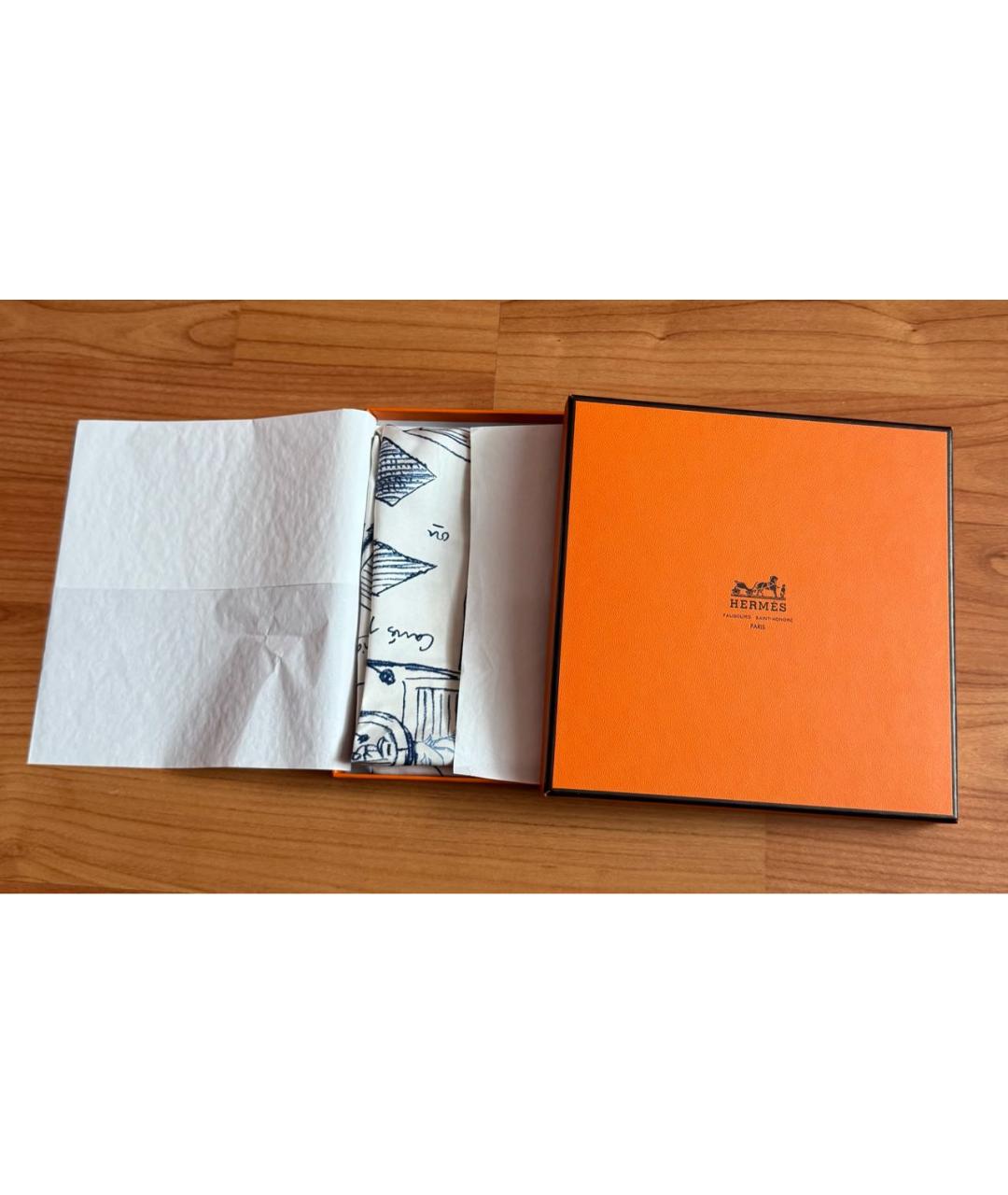 HERMES Белый шелковый платок, фото 4