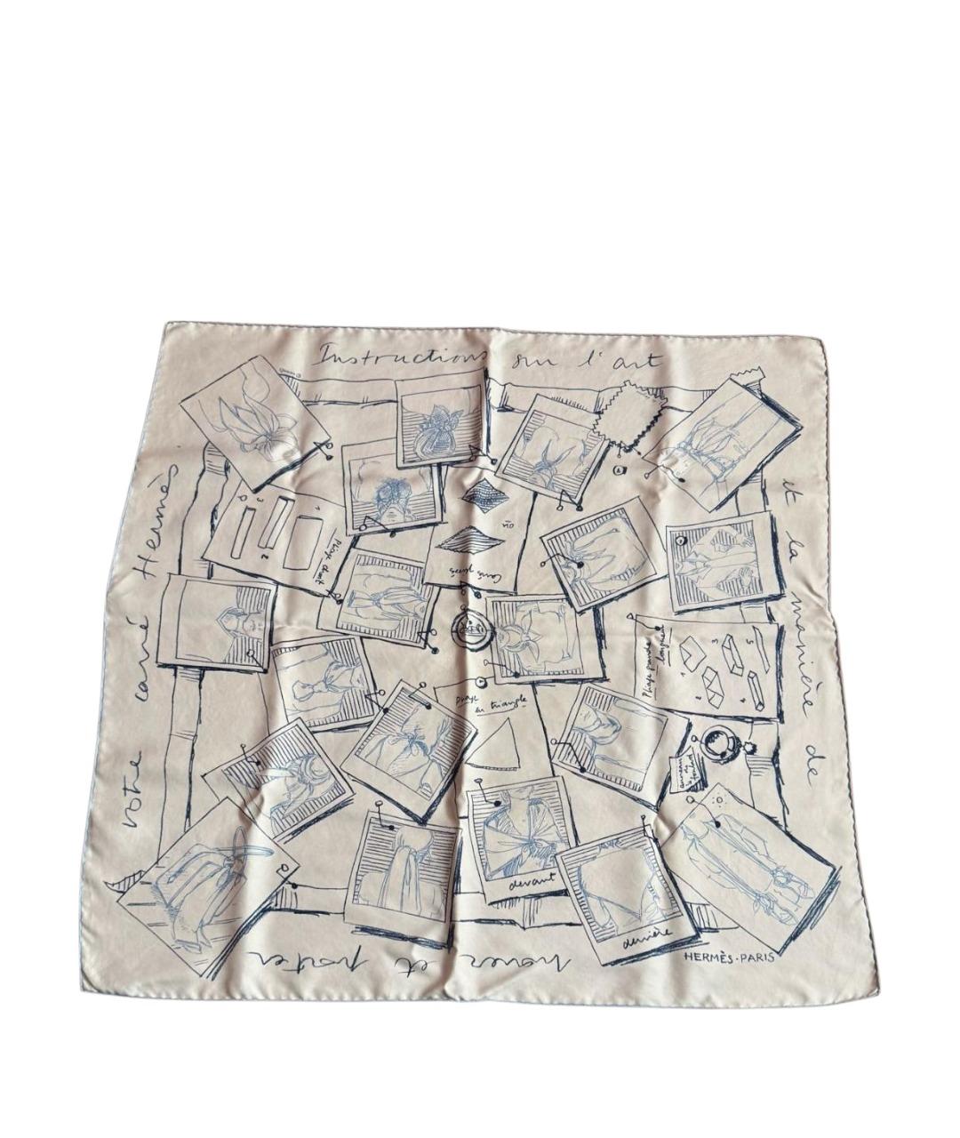 HERMES Белый шелковый платок, фото 1