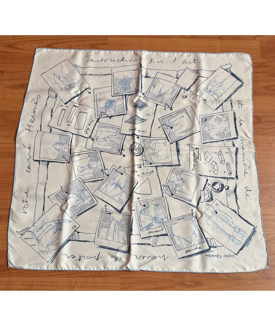 HERMES Белый шелковый платок, фото 5