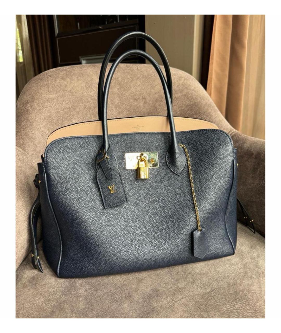 LOUIS VUITTON Темно-синяя кожаная сумка тоут, фото 5