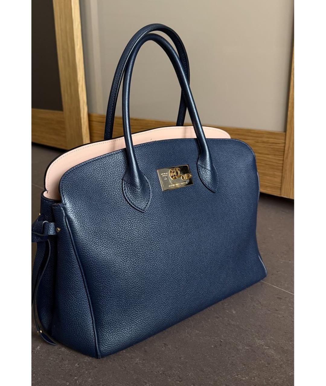 LOUIS VUITTON Темно-синяя кожаная сумка тоут, фото 4