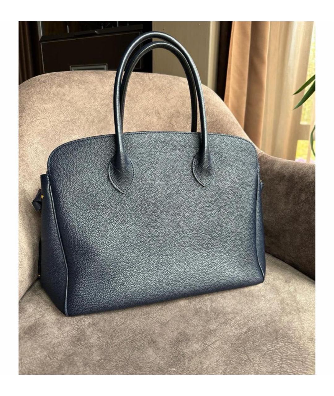 LOUIS VUITTON Темно-синяя кожаная сумка тоут, фото 3