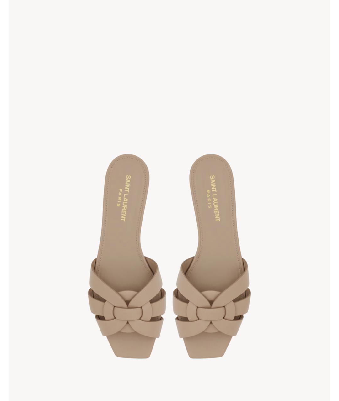 SAINT LAURENT Бежевые кожаные шлепанцы, фото 2