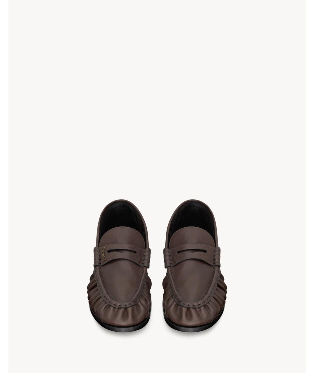 SAINT LAURENT Коричневые кожаные лоферы, фото 2