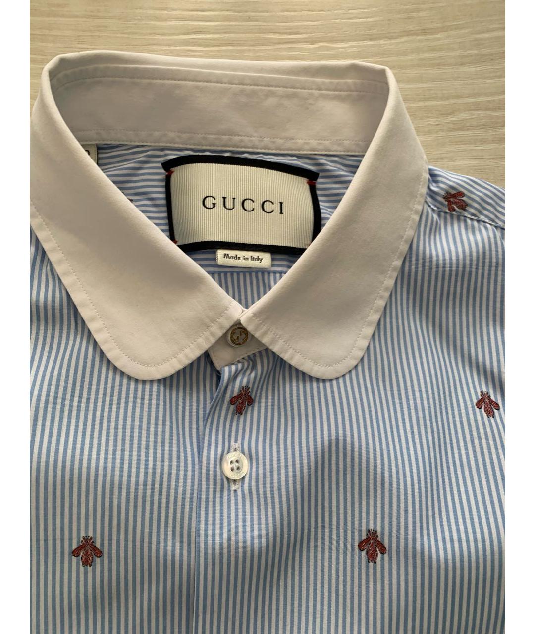 GUCCI Голубая хлопковая классическая рубашка, фото 3