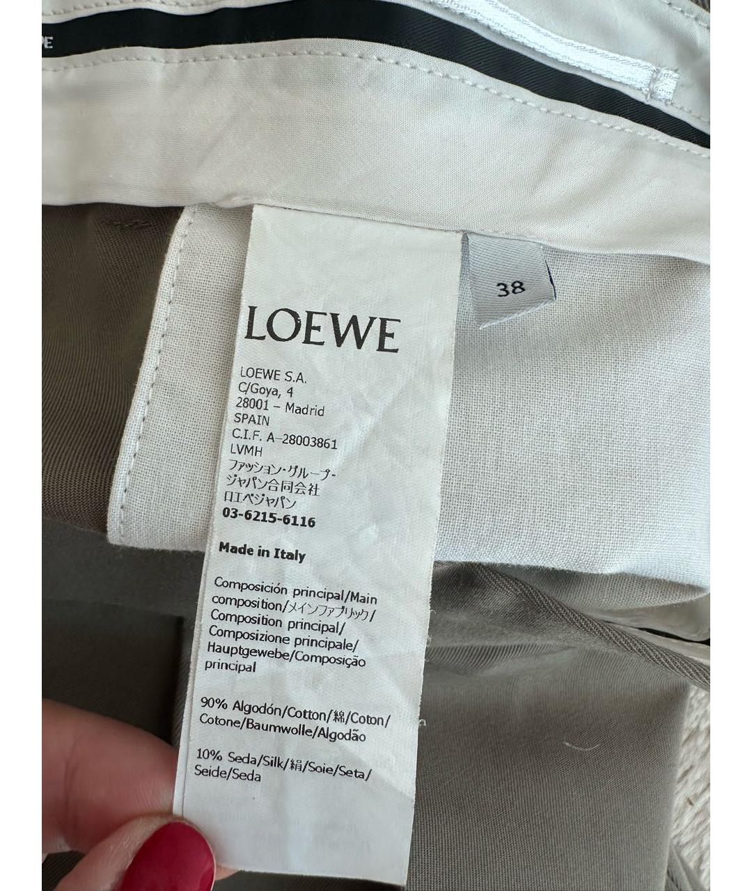 LOEWE Хаки хлопковые брюки широкие, фото 7