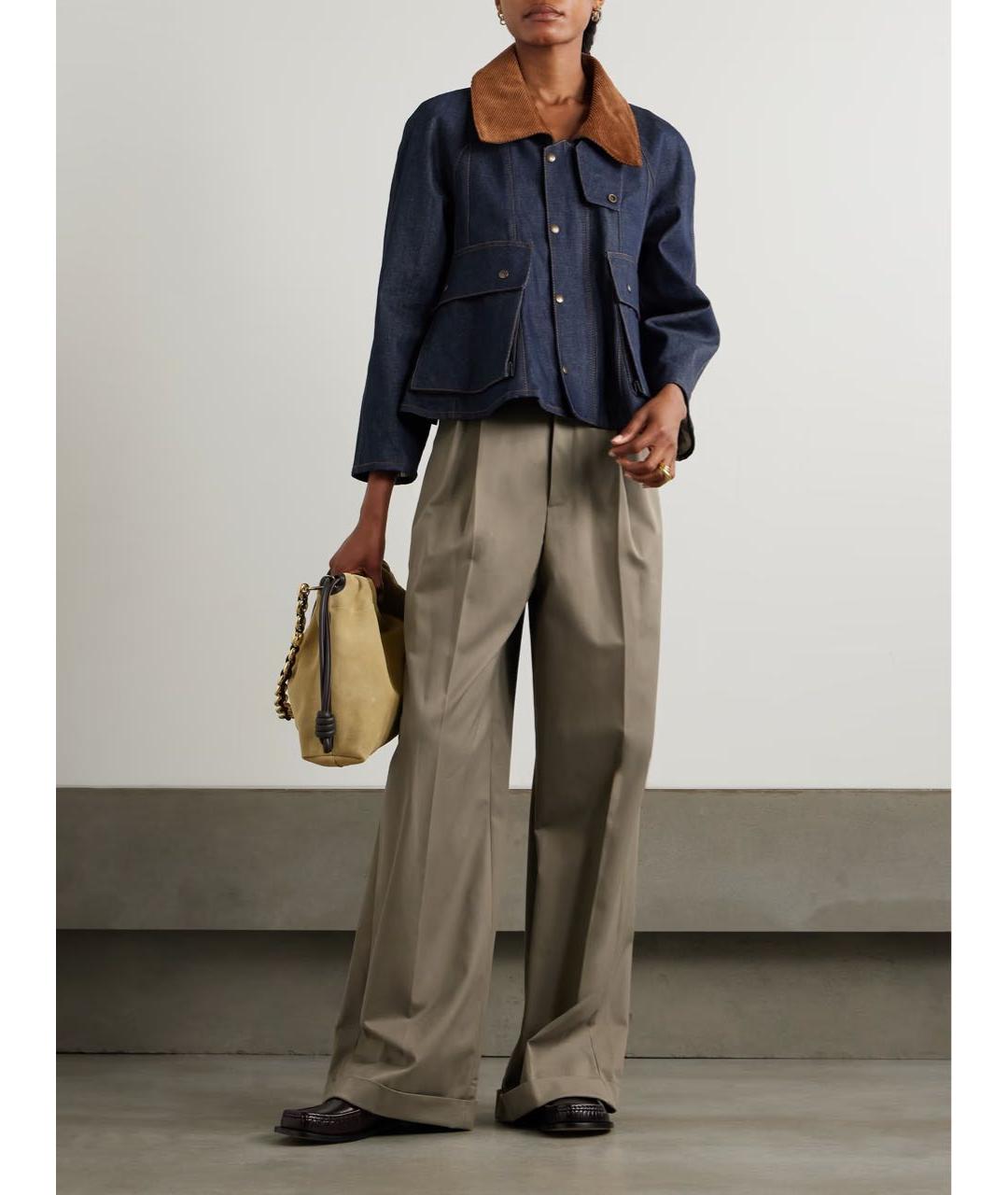 LOEWE Хаки хлопковые брюки широкие, фото 5