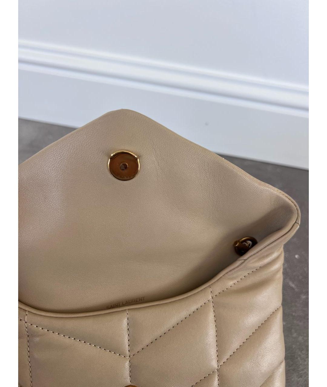 SAINT LAURENT Бежевая кожаная сумка через плечо, фото 6