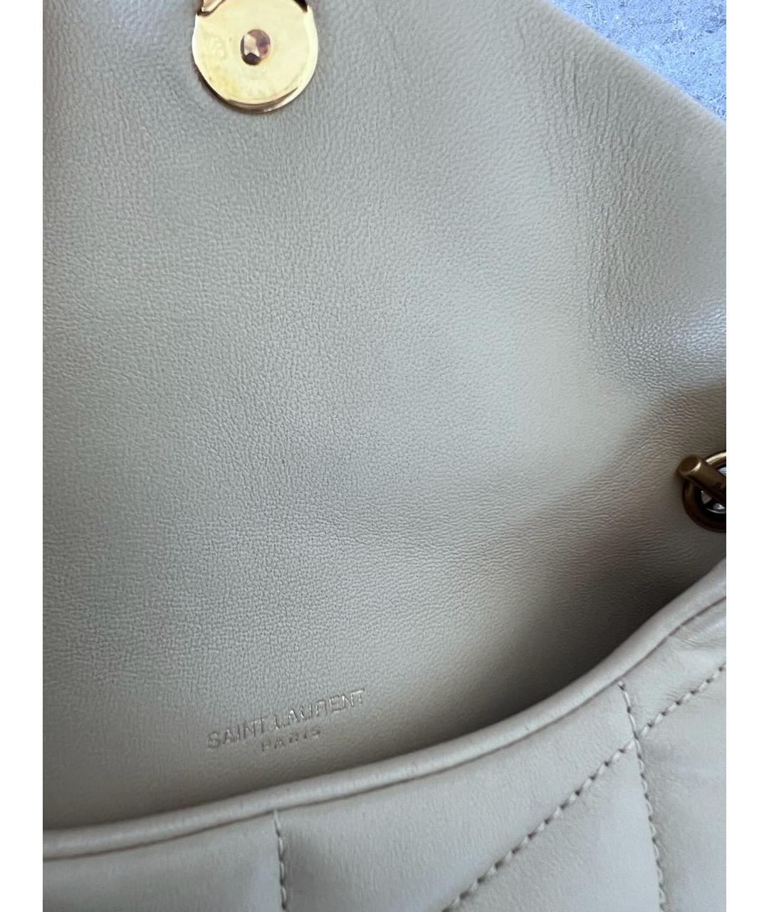 SAINT LAURENT Бежевая кожаная сумка через плечо, фото 5