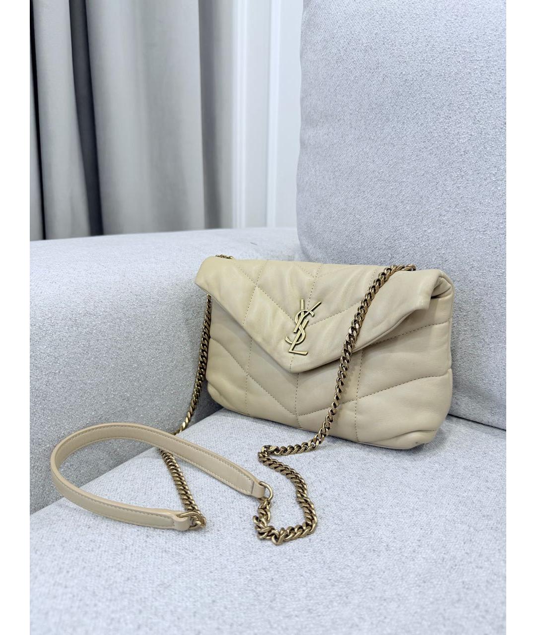 SAINT LAURENT Бежевая кожаная сумка через плечо, фото 9