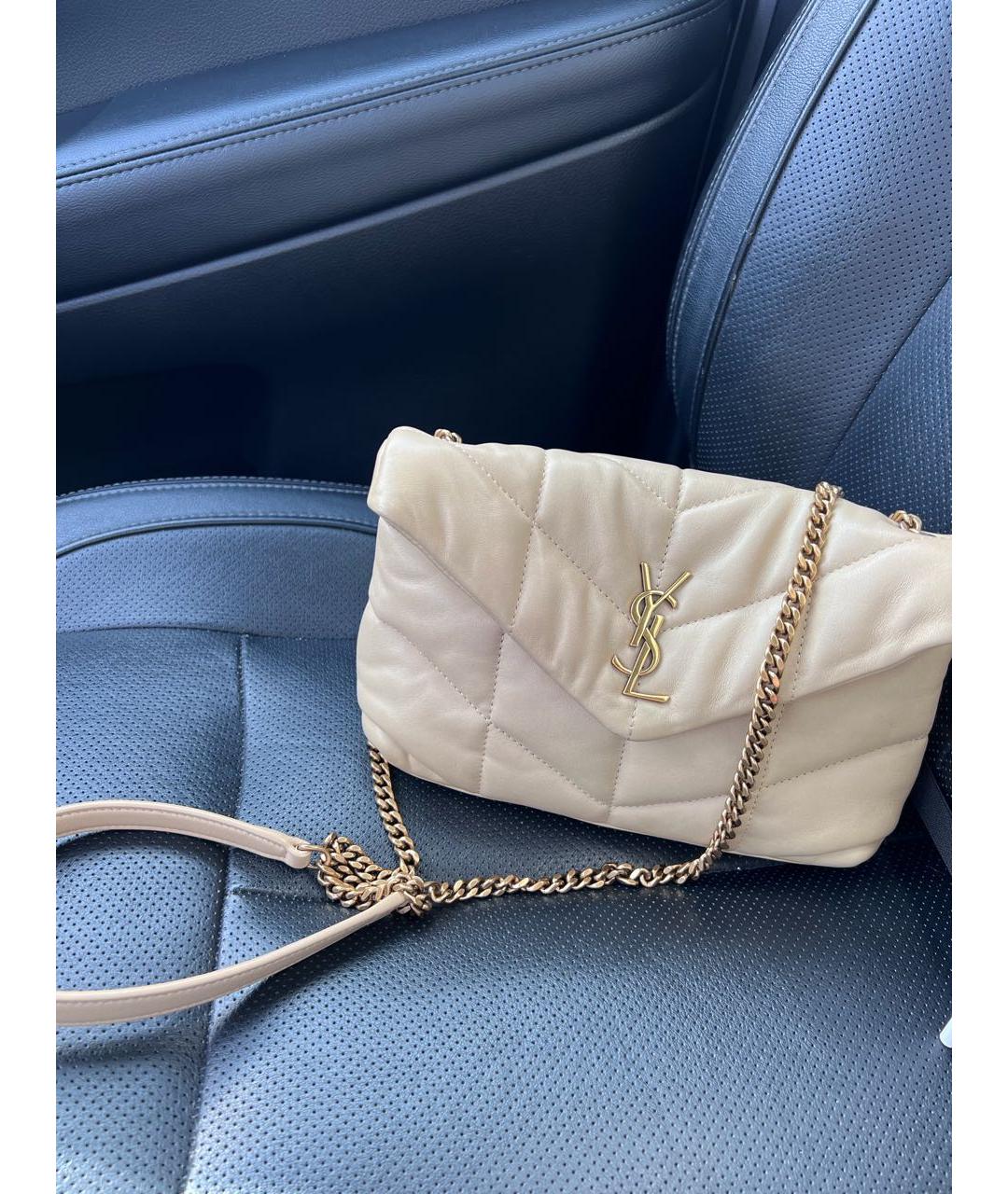 SAINT LAURENT Бежевая кожаная сумка через плечо, фото 3