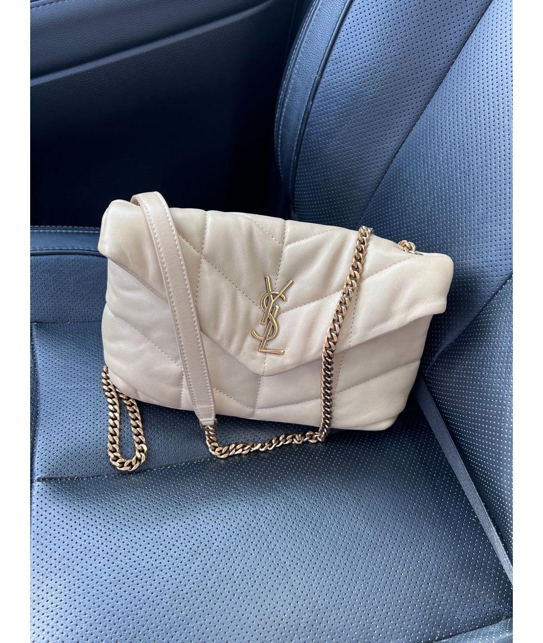 SAINT LAURENT Бежевая кожаная сумка через плечо, фото 2