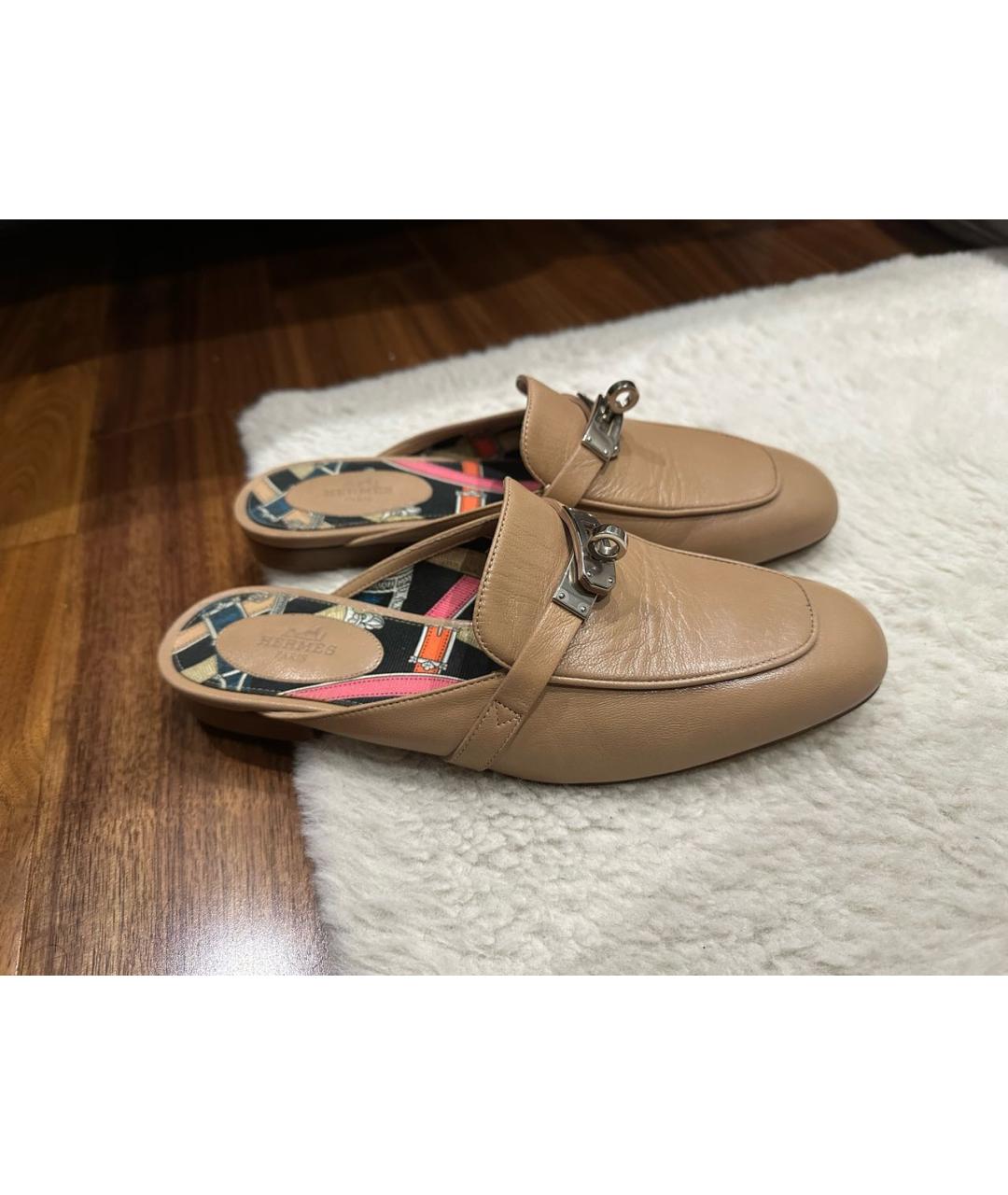 HERMES Бежевые кожаные мюли, фото 9