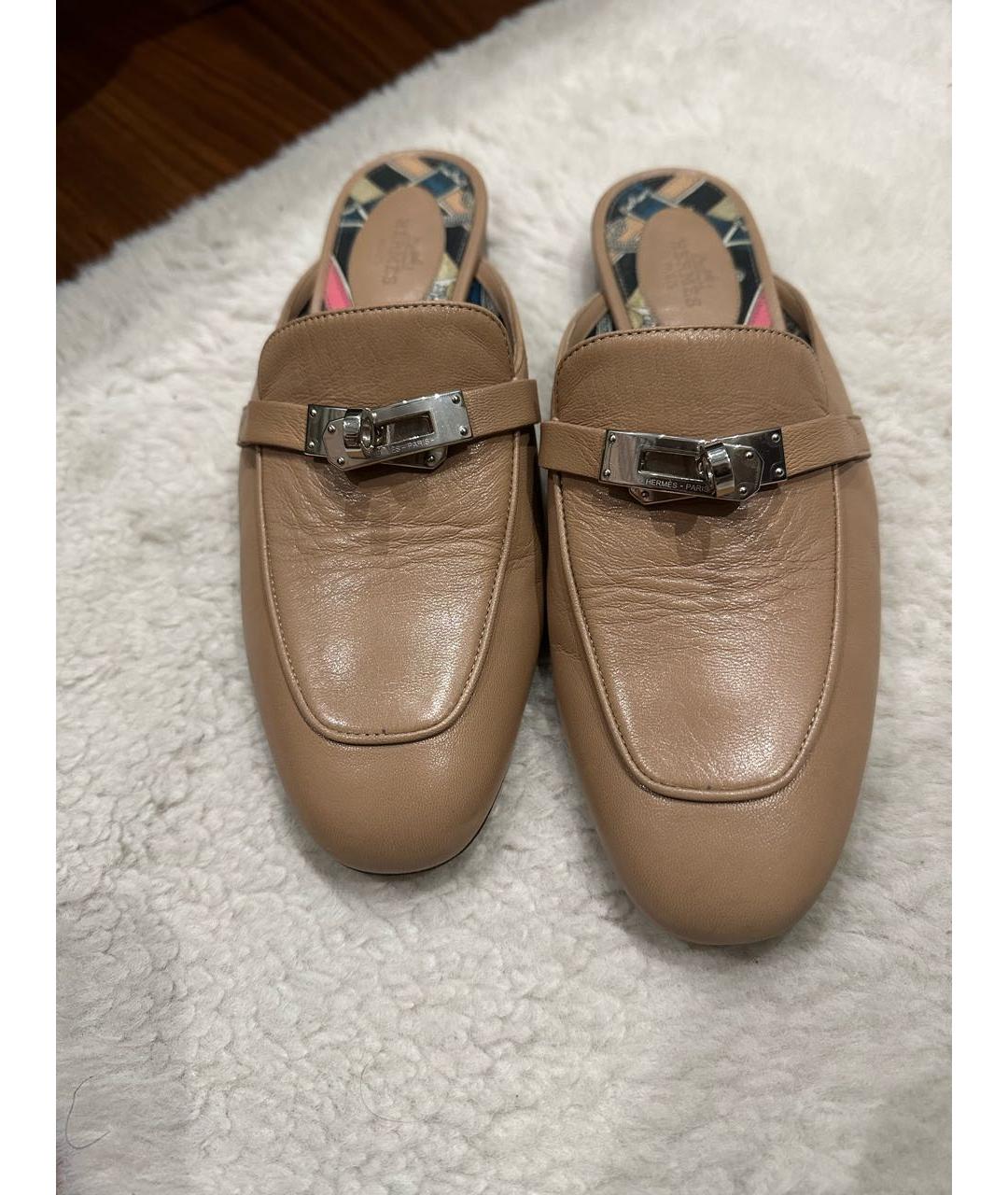 HERMES Бежевые кожаные мюли, фото 2